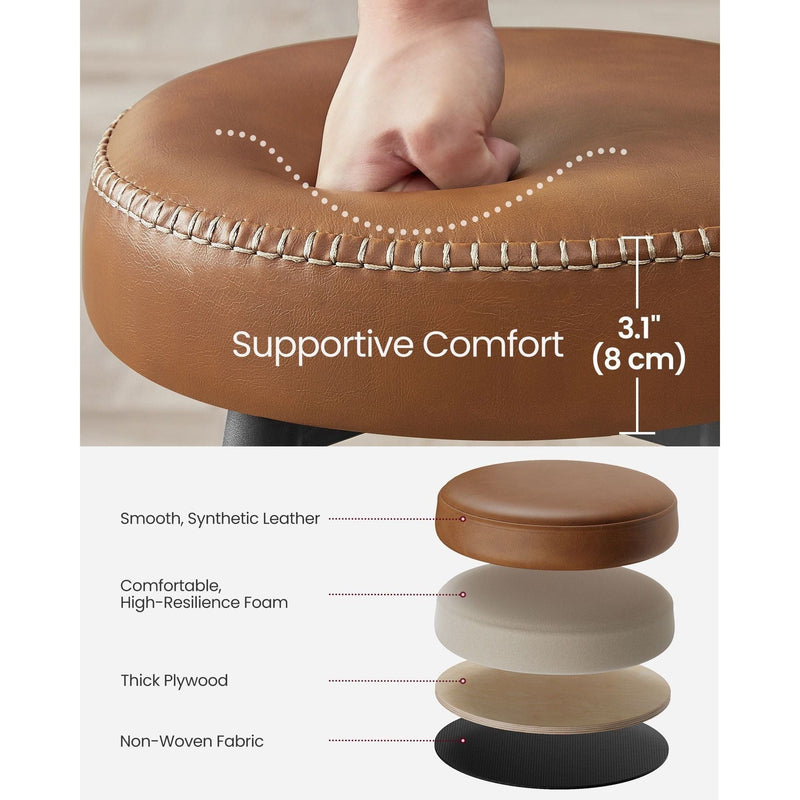 Ekho Bar Stools Without Backs Set of 2, 76cm Brown Leather