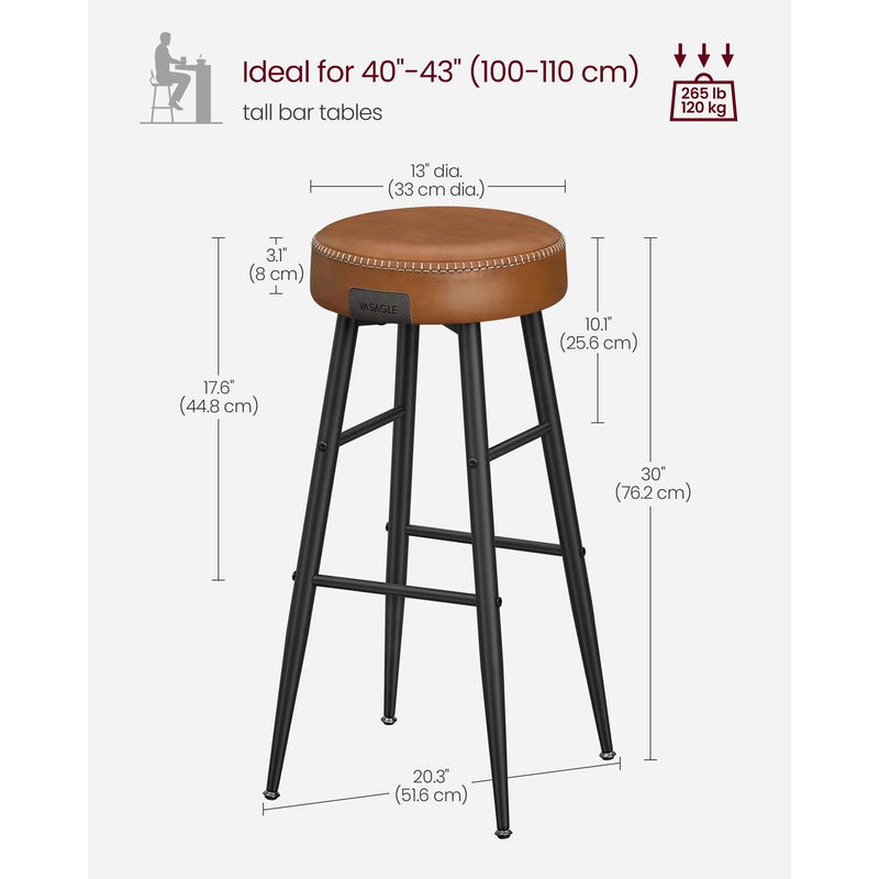 Ekho Bar Stools Without Backs Set of 2, 76cm Brown Leather