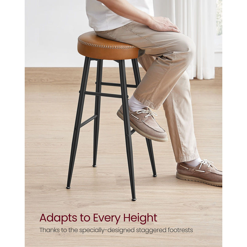 Ekho Bar Stools Without Backs Set of 2, 76cm Brown Leather