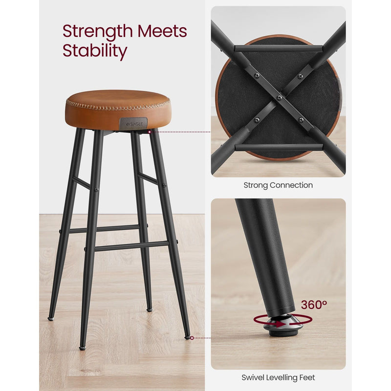 Ekho Bar Stools Without Backs Set of 2, 76cm Brown Leather