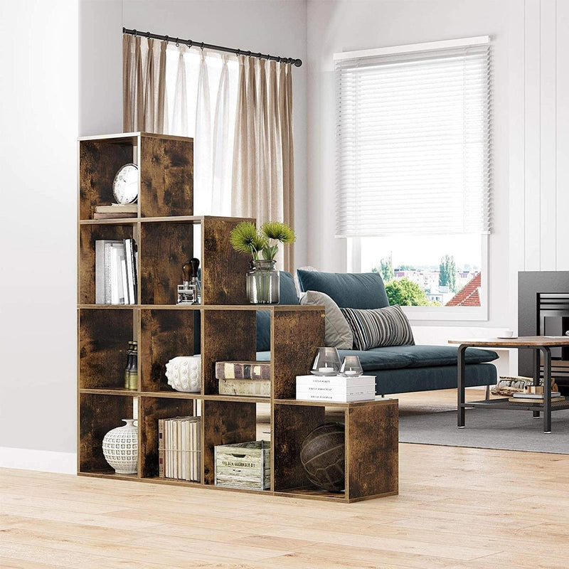 Cube Storage Room Divider by Vasagle - Rustic brown finish, features 10 open cubes for storage.