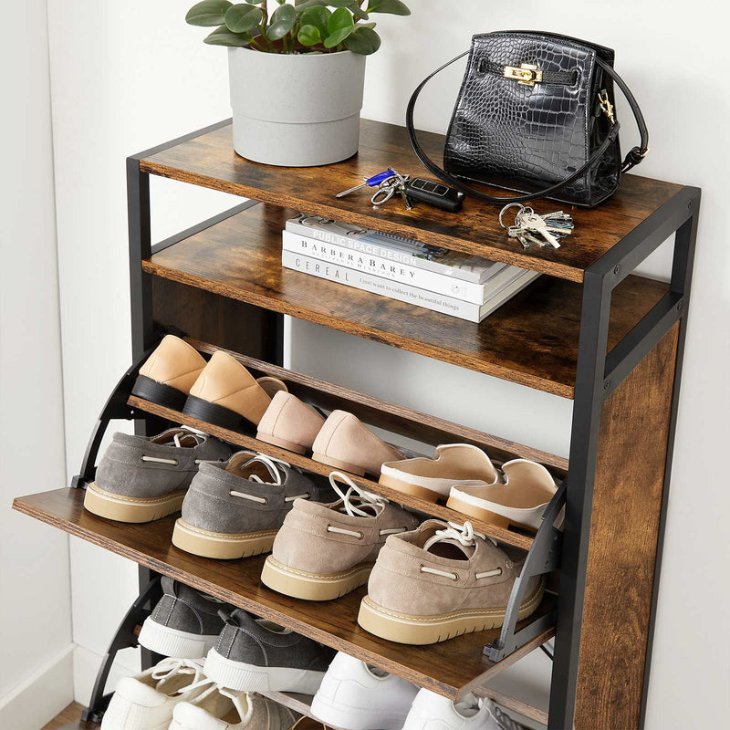 VASAGLE Narrow Shoe Cabinet Brown & Black - Perfect smaller hallways and for keeping your shoes in pairs and in one place