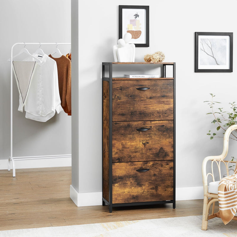 VASAGLE Narrow Shoe Cabinet Brown & Black - Perfect smaller hallways and for keeping your shoes in pairs and in one place