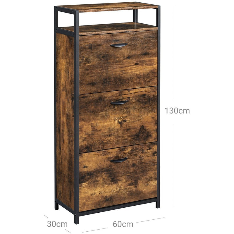 VASAGLE Narrow Shoe Cabinet Brown & Black - Perfect smaller hallways and for keeping your shoes in pairs and in one place