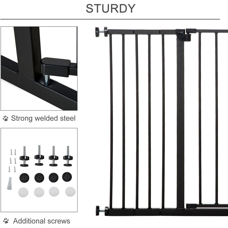 Dog Safety Gate, Auto Close Door, 76-107cm, Black