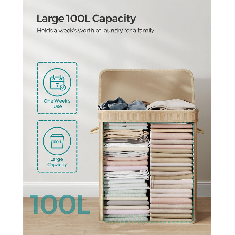 Large Bamboo Laundry Basket by Songmics