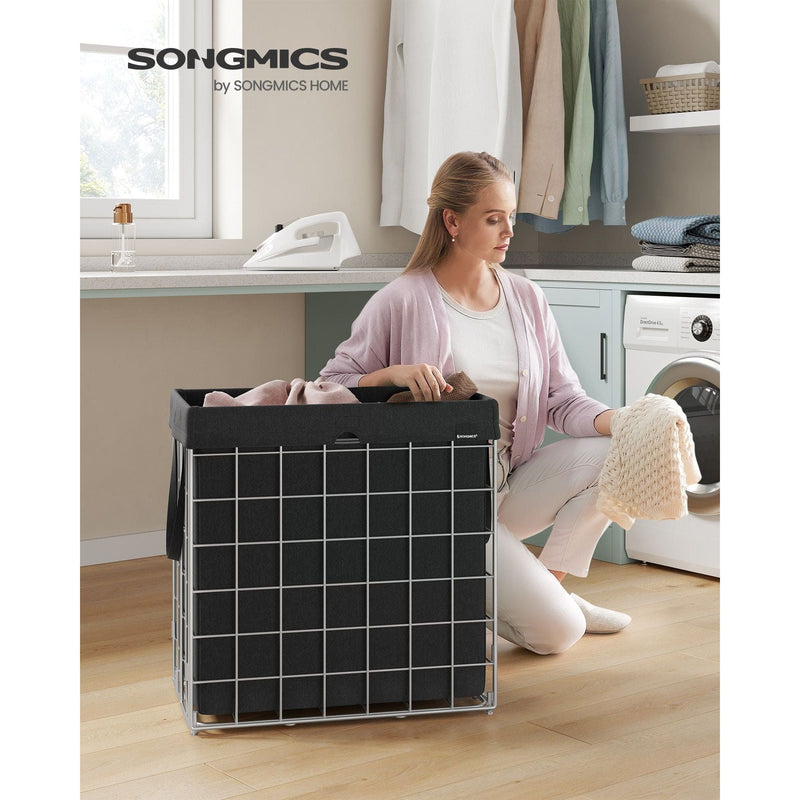 Metal Frame Laundry Basket, Black, 110L Songmics