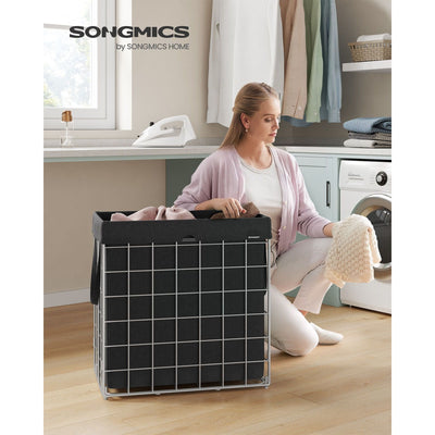 Metal Frame Laundry Basket, Black, 110L Songmics