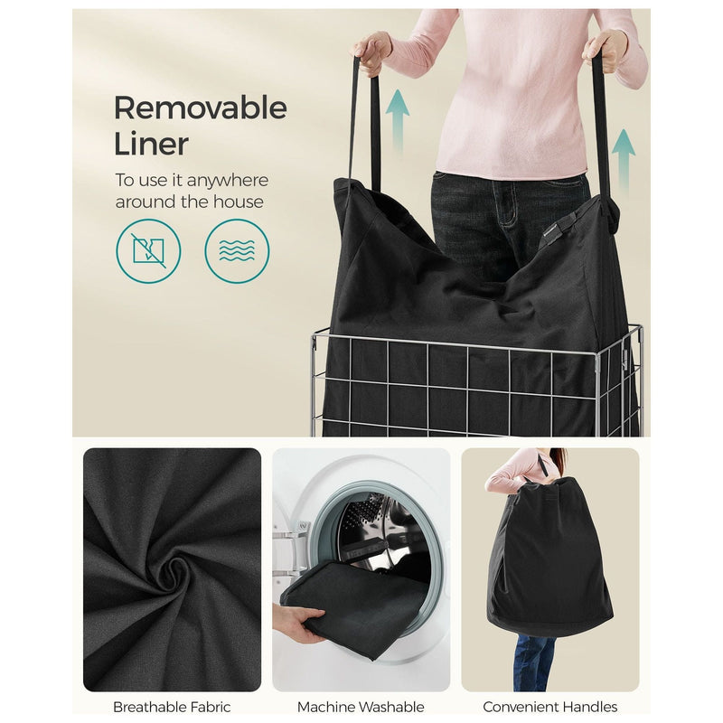 Metal Frame Laundry Basket, Black, 110L Songmics