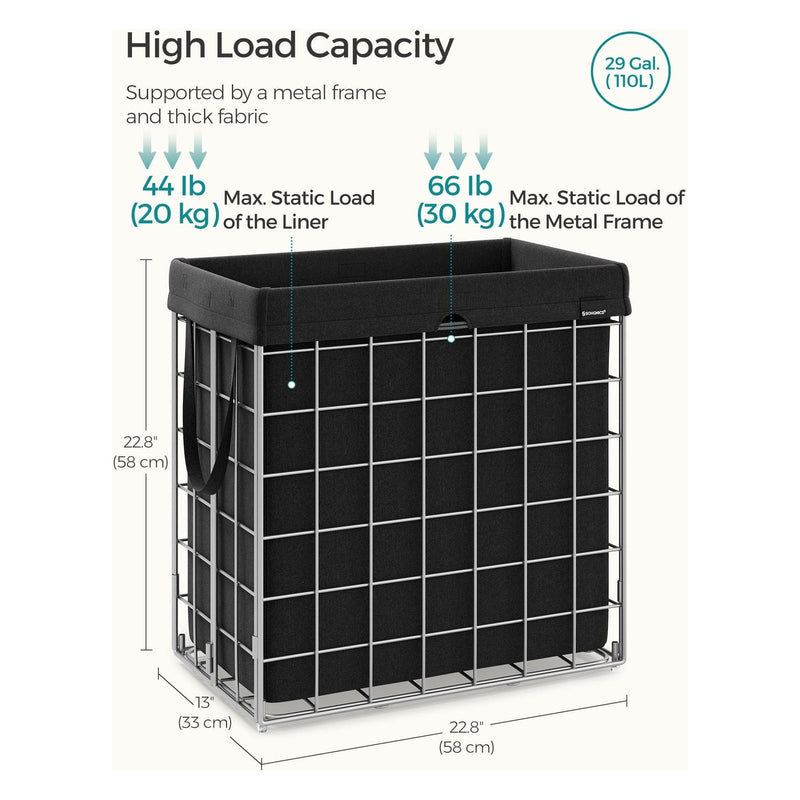 Metal Frame Laundry Basket, Black, 110L Songmics