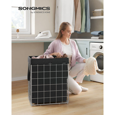 Metal Frame Laundry Basket, Black, 90L Songmics