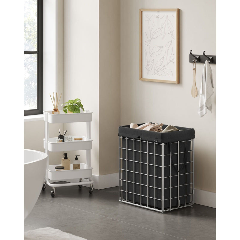 Metal Frame Laundry Basket, Black, 90L Songmics