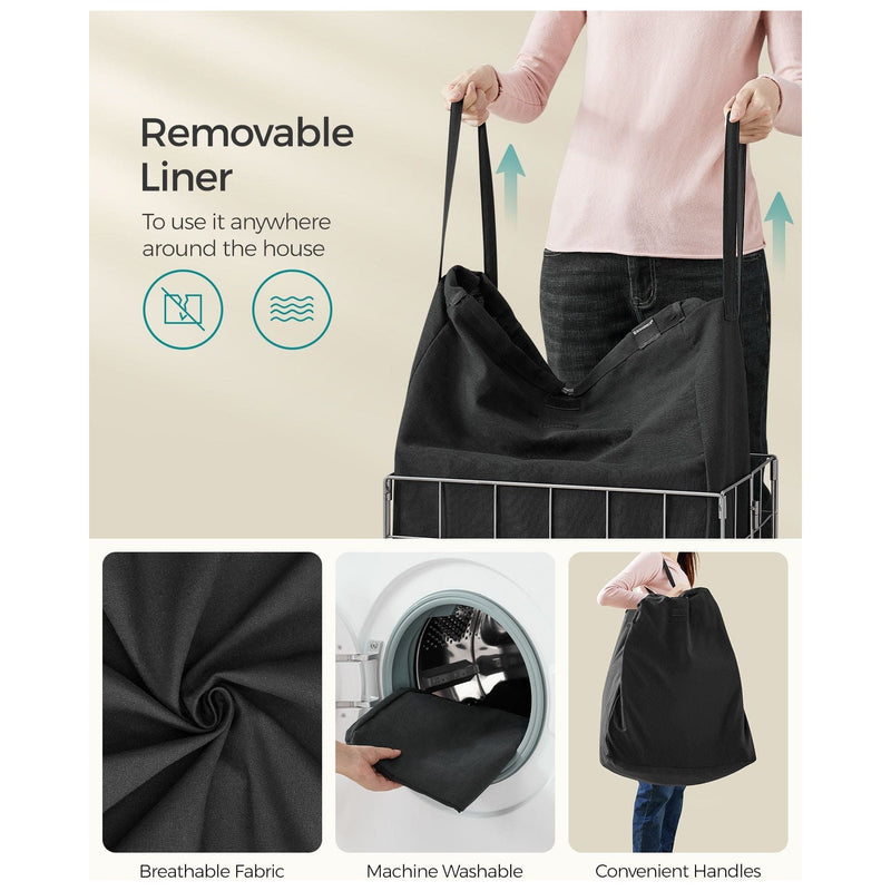 Metal Frame Laundry Basket, Black, 90L Songmics