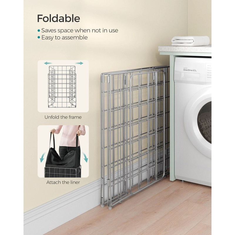 Metal Frame Laundry Basket, Black, 90L Songmics