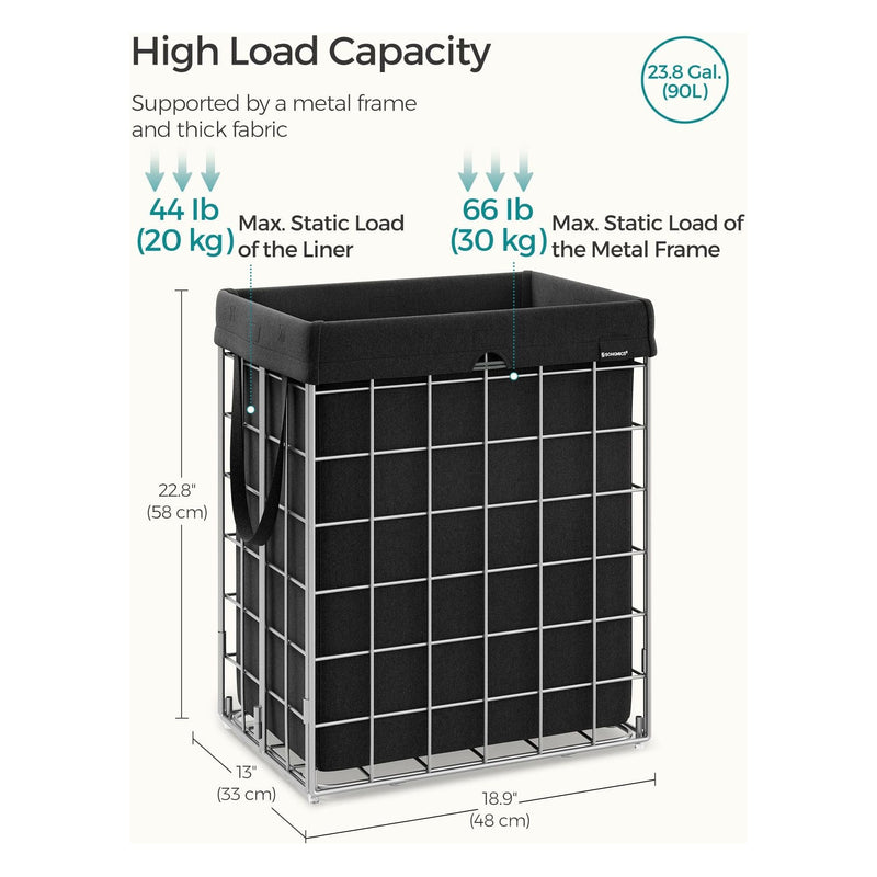 Metal Frame Laundry Basket, Black, 90L Songmics