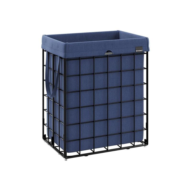 Metal Frame Laundry Basket, Blue & Black, 90L Songmics
