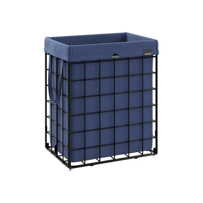 Metal Frame Laundry Basket, Blue & Black, 90L Songmics