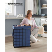 Metal Frame Laundry Basket, Blue & Black, 90L Songmics
