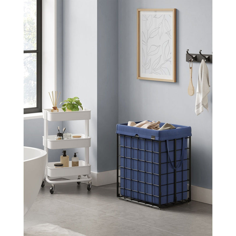 Metal Frame Laundry Basket, Blue & Black, 90L Songmics