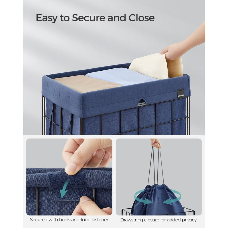 Metal Frame Laundry Basket, Blue & Black, 90L Songmics