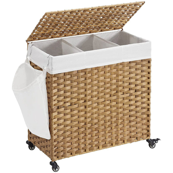 Wicker Laundry Hamper With 3 Compartments