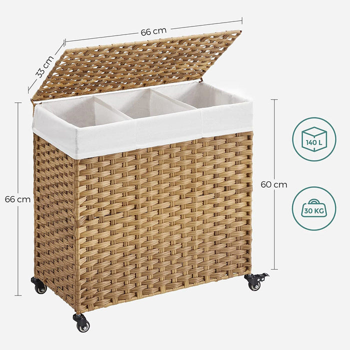 Wicker Laundry Hamper With 3 Compartments