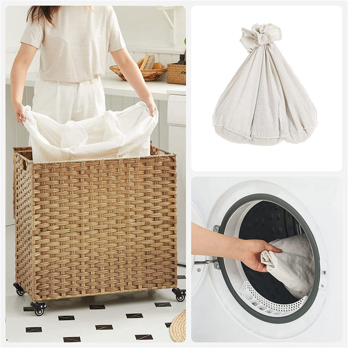 Wicker Laundry Hamper With 3 Compartments