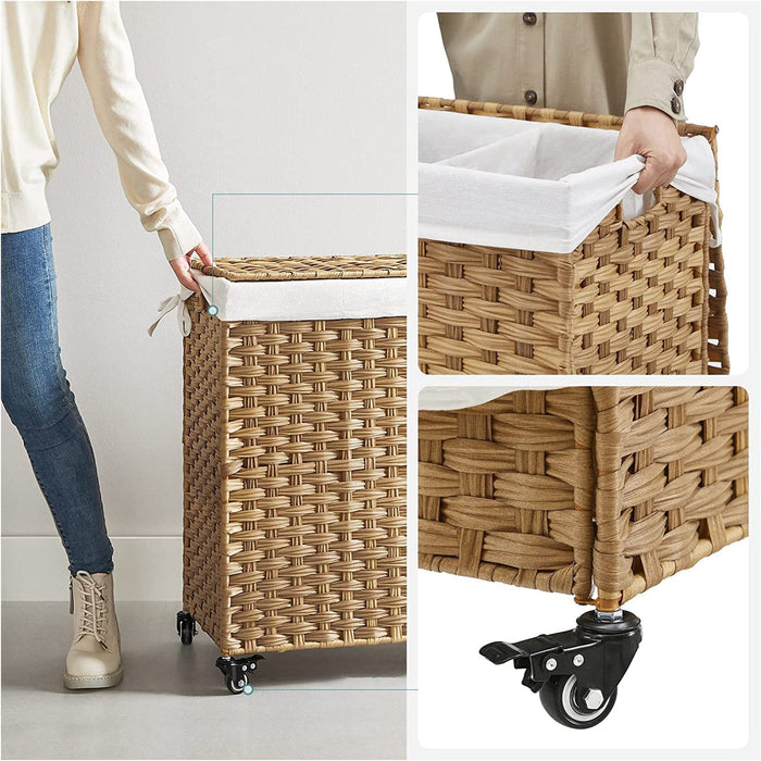 Wicker Laundry Hamper With 3 Compartments
