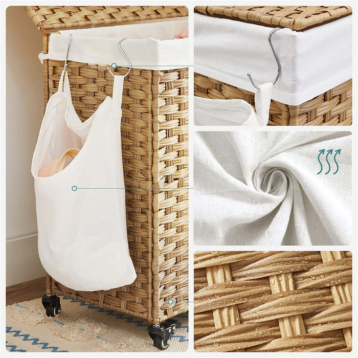 Wicker Laundry Hamper With 3 Compartments