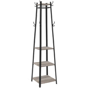 Entryway Coat Stand With Shelves by Vasagle - black steel frame with greige wooden shelves