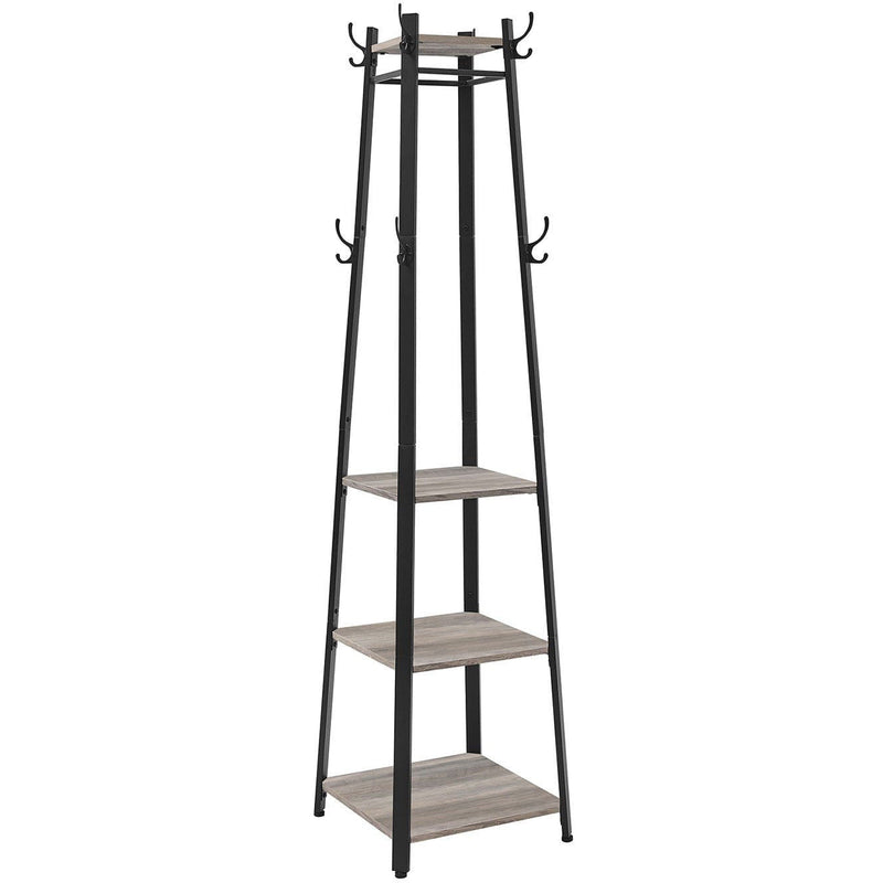 Entryway Coat Stand With Shelves by Vasagle - black steel frame with greige wooden shelves