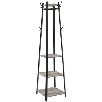 Entryway Coat Stand With Shelves by Vasagle - black steel frame with greige wooden shelves