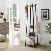 Entryway Coat Stand With Shelves by Vasagle - black steel frame with greige wooden shelves