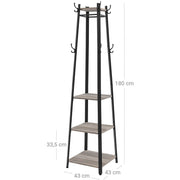 Entryway Coat Stand With Shelves by Vasagle - black steel frame with greige wooden shelves