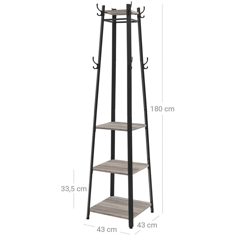 Entryway Coat Stand With Shelves by Vasagle - black steel frame with greige wooden shelves