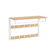 Vasagle Wall Mounted Coat Hooks With Shelf White Metal Frame With Oak Shelf, 10 Hooks and a hanging rail