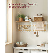 Vasagle Wall Mounted Coat Hooks With Shelf White Metal Frame With Oak Shelf, 10 Hooks and a hanging rail