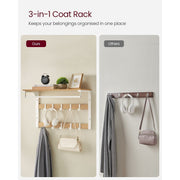 Vasagle Wall Mounted Coat Hooks With Shelf White Metal Frame With Oak Shelf, 10 Hooks and a hanging rail