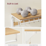 Vasagle Wall Mounted Coat Hooks With Shelf White Metal Frame With Oak Shelf, 10 Hooks and a hanging rail