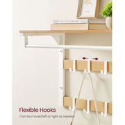 Vasagle Wall Mounted Coat Hooks With Shelf White Metal Frame With Oak Shelf, 10 Hooks and a hanging rail
