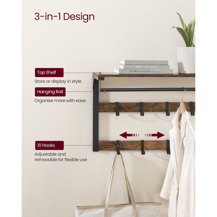 Vasagle Wall Mounted Coat Rack With Shelf Rustic Brown Black