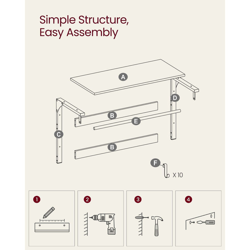 Vasagle Wall Mounted Coat Rack With Shelf Rustic Brown Black
