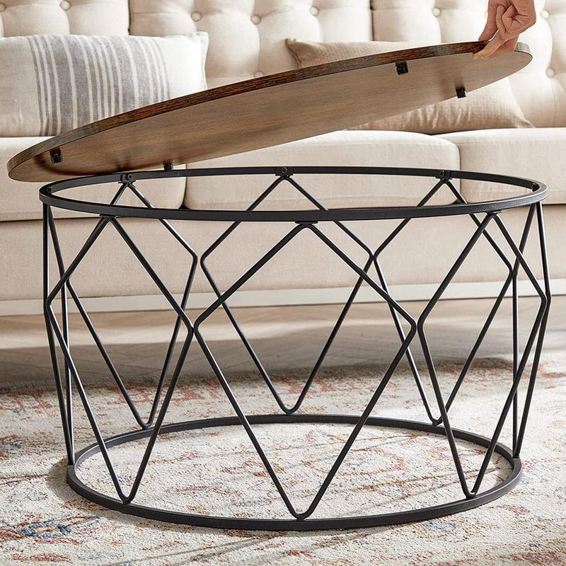 Vasagle Round Industrial Coffee Table With Geometric Storage Base - Perfect For Smaller Living Rooms