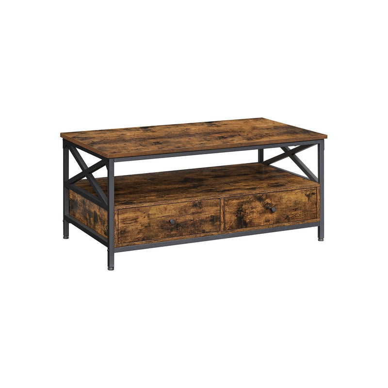 Vasagle Industrial Coffee Table With Drawers - Stylish rectangular shape with black steel legs and frame