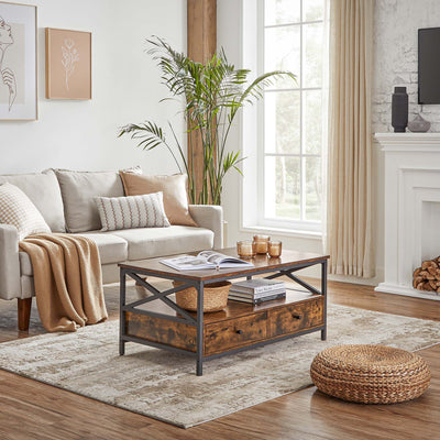 Vasagle Industrial Coffee Table With Drawers - Stylish rectangular shape with black steel legs and frame