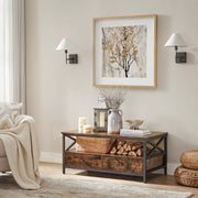 Vasagle Industrial Coffee Table With Drawers - Stylish rectangular shape with black steel legs and frame