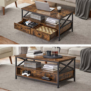 Vasagle Industrial Coffee Table With Drawers - Stylish rectangular shape with black steel legs and frame