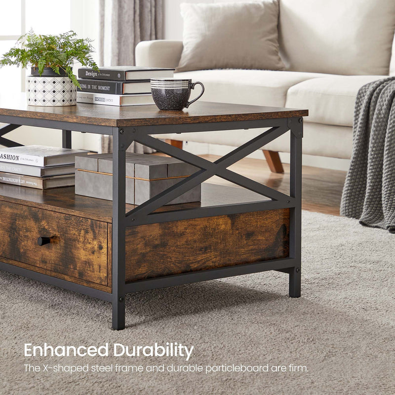 Vasagle Industrial Coffee Table With Drawers - Stylish rectangular shape with black steel legs and frame