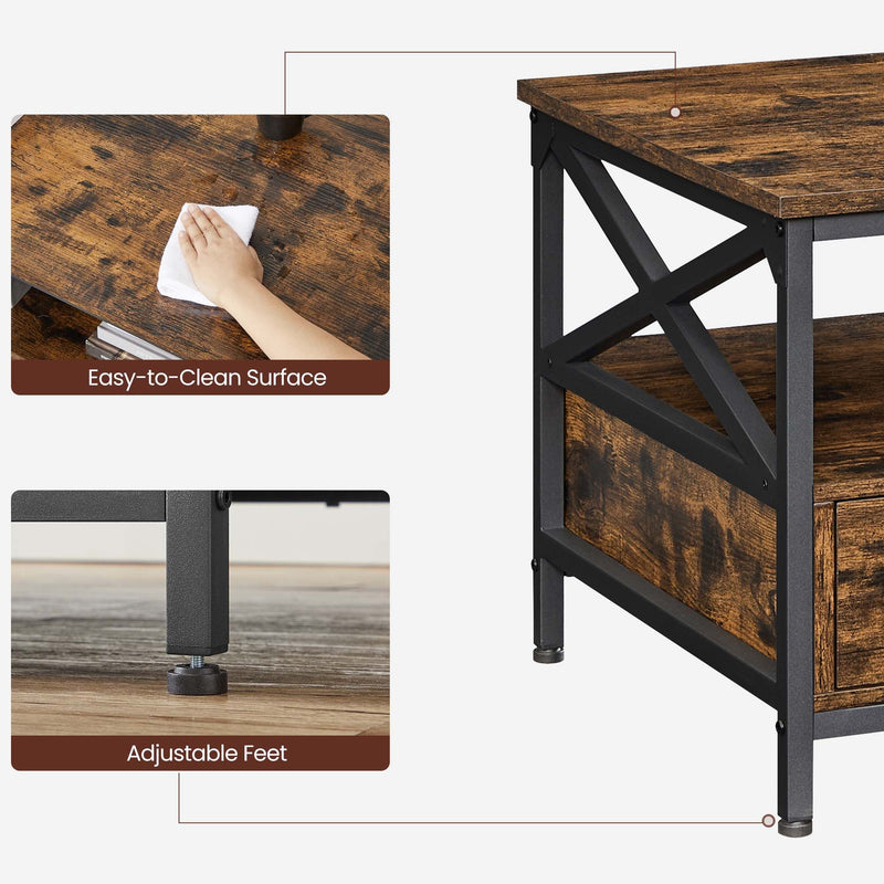 Vasagle Industrial Coffee Table With Drawers - Stylish rectangular shape with black steel legs and frame