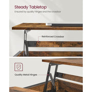 Vasagle Rustic Brown Coffee Table With Lift Top And Storage - Ideal for working from home or eating meals